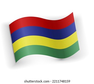 Mauritius flag bended and lying on white background