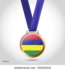 Mauritius Flag in Bronze Medal. Vector Illustration. RIO Olympic Game Bronze Medal. Vector Illustration