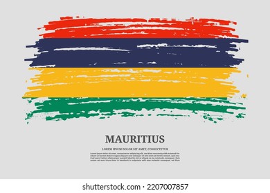 Mauritius flag with brush stroke effect and information text poster, vector background