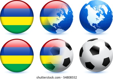 Mauritius Flag Button with Global Soccer Event Original Illustration