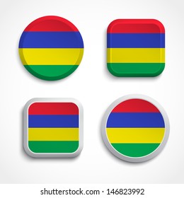 Mauritius flag buttons set on the white background, vector illustrations