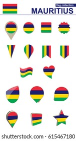 Mauritius Flag Collection. Big set for design. Vector Illustration.