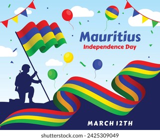 Mauritius flag design. Waving Mauritius flag