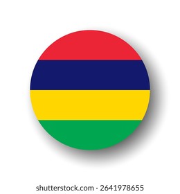 Mauritius flag - flat vector circle icon or badge with dropped shadow.