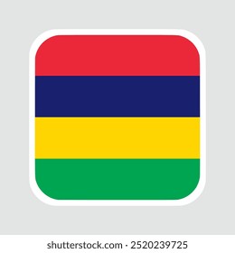 mauritius flag, flat vector square with rounded corners and white border. vector illustration	