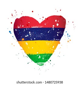 Mauritius flag in the form of a big heart. Vector illustration on a white background. Brush strokes are drawn by hand. Independence Day.