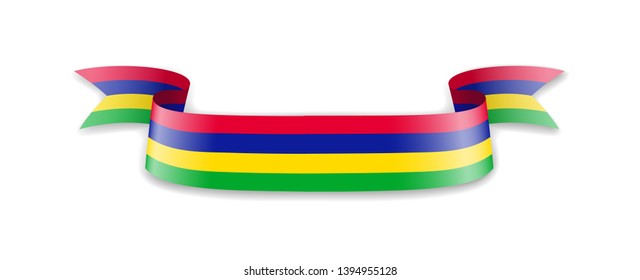 Mauritius flag in the form of wave ribbon vector illustration.
