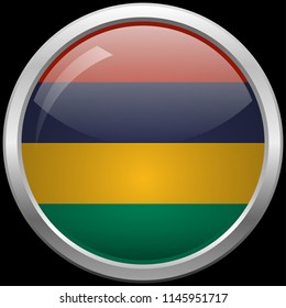 Mauritius flag glass button vector illustration
