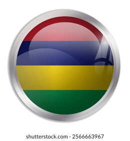 Mauritius flag - glossy circle button displays a colorful flag representing a country cultural identity and heritage. The essence of national pride and unity.