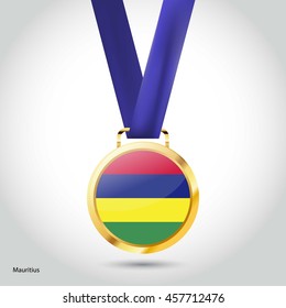 Mauritius Flag in gold Medal. Vector Illustration. RIO Olympic Game gold Medal. Vector Illustration