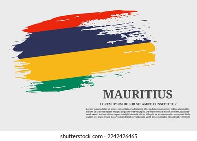 Mauritius flag grunge brush and text poster, vector