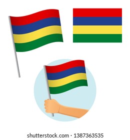 Mauritius flag in hand. Patriotic background. National flag of Mauritius vector illustration