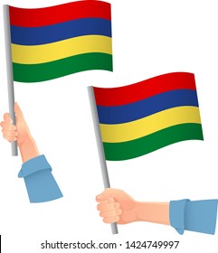 Mauritius flag in hand. Patriotic background. National flag of Mauritius vector illustration