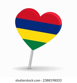 Mauritius flag heart-shaped map pointer layout. Vector illustration.