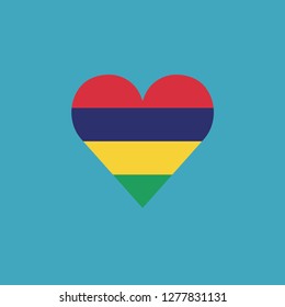 Mauritius flag icon in a heart shape in flat design. Independence day or National day holiday concept.