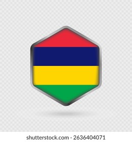 Mauritius Flag Icon in Hexagon Shape.