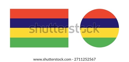 Mauritius flag icons set. Round, rectangular national flag of Mauritius badges. Flag of Mauritius circle, rectangle badges. Flag backdrops.