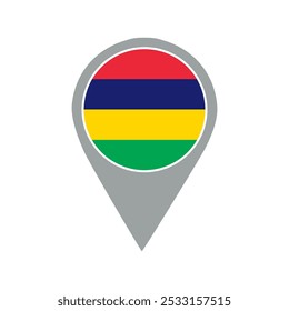 mauritius flag location pin, flag application, Flag on Location Pin, graphic design, map pointer, vector illustration.