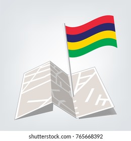 
Mauritius Flag with Metal Pole. Vector illustration,map and check in