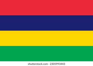Bandera de Mauricio, colores oficiales y proporción. Ilustración vectorial.