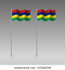 Mauritius flag on the flagpole. Official colors and proportion correctly. High detailed vector illustration. 3d and isometry. EPS10