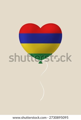 Mauritius flag on a heart-shaped balloon floating gently, a vector icon for national independence day symbolizing patriotic love and celebration..