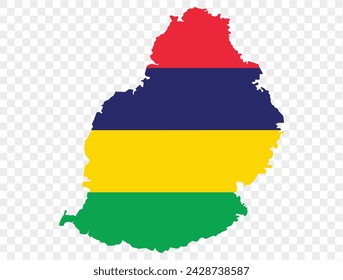 Mauritius flag on map on transparent  background. vector illustration.