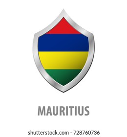 Mauritius flag on metal shiny shield vector illustration