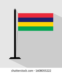 mauritius flag on pole, isolated on gray background