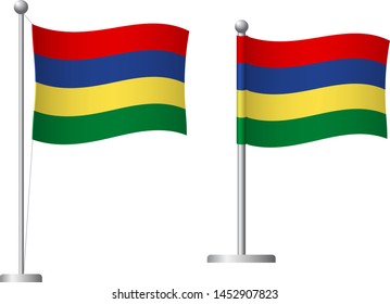 Mauritius flag on pole. Metal flagpole. National flag of Mauritius vector illustration