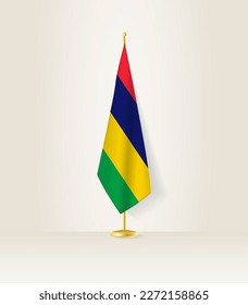 Mauritius flag on a flag stand. Vector illustration.