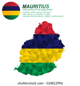 Mauritius flag overlay on Mauritius map with polygonal style.(EPS10 art vector)