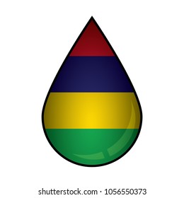 The Mauritius flag painted on 3D water drop