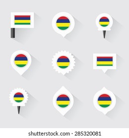 mauritius flag and pins for infographic, and map design