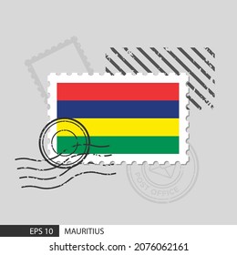 Briefmarke der Mauritius-Flagge. Einzige Vektorgrafik auf grauem Hintergrund mit Poststempeln und Angeben ist Vektoreps10.