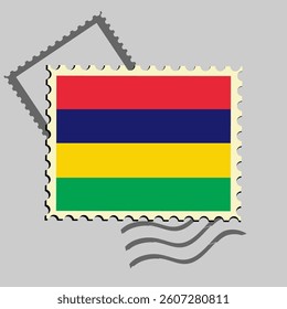 Mauritius flag postage stamp. Isolated vector illustration on grey post stamp background