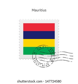 Mauritius Flag Postage Stamp on white background. Vector illustration.