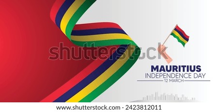 Mauritius flag ribbon Independence Day 12 March vector poster