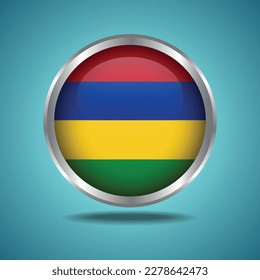 The Mauritius flag. Round glossy. Silver frame. Isolated on color gradient background