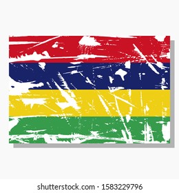 Mauritius flag with scratches and shadow in vector