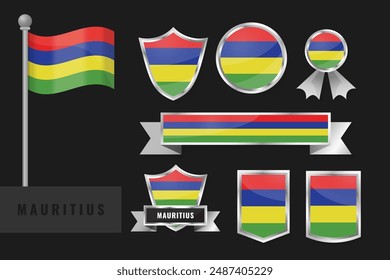 Mauritius flag set. Collection of Mauritius national emblems. Flat design of flags collection
