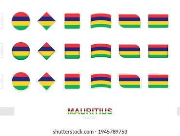 Mauritius flag set, simple flags of Mauritius with three different effects. Vector illustration.