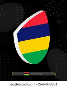 Mauritius Flag Shield icon in 3D on Dark Modern Abstract Rugby Background. Perfect for sports events, heritage themes, national celebrations, and patriotic designs.