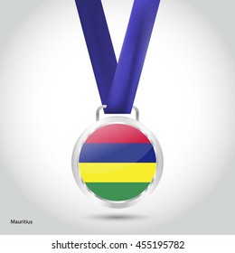 Mauritius Flag in Silver Medal. Vector Illustration. RIO Olympic Game silver Medal. Vector Illustration