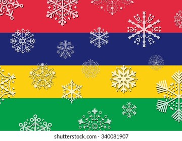 mauritius flag with snowflakes
