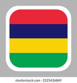 Mauritius flag square flat vector with rounded corners and white border, vector illustration