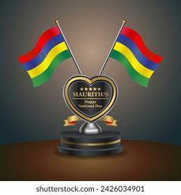 Mauritius flag in a stand on table. Vector Illustration