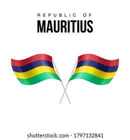 Mauritius flag state symbol isolated on background national banner. Greeting card National Independence Day of the Republic of Mauritius. Illustration banner with realistic state flag.