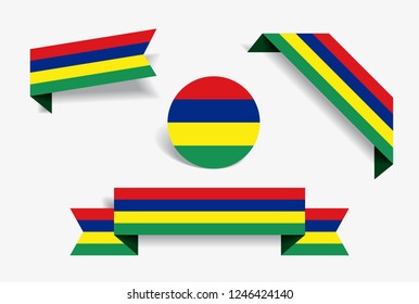 Mauritius flag stickers and labels set. Vector illustration.