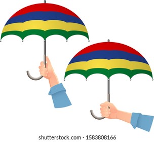 Mauritius flag umbrella. Social security concept. National flag of Mauritius vector illustration